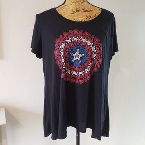 Marvel Captain America T-Shirt Back Lace Detail Juniors XL Black Super Hero EUC